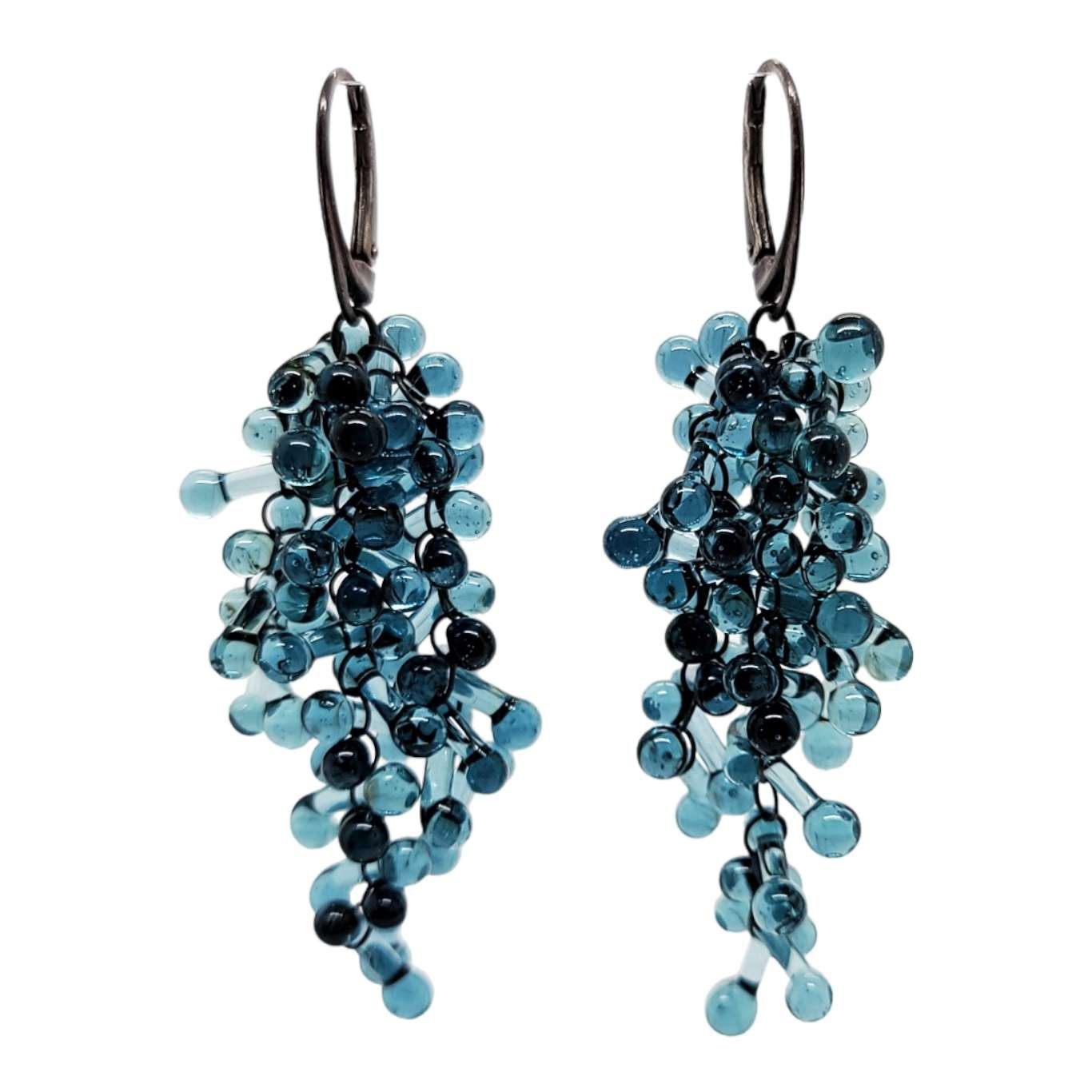 Earrings - Long Rosetti Grape Clusters in Slate Blue by Krista Bermeo Studio