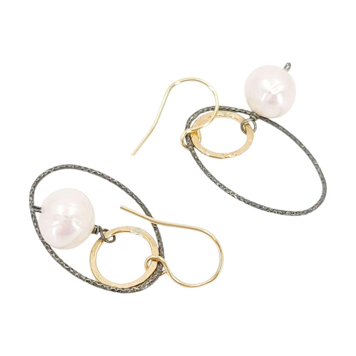 Earrings - Textured Oval Ring Drops (Pearl) by Calliope Jewelry