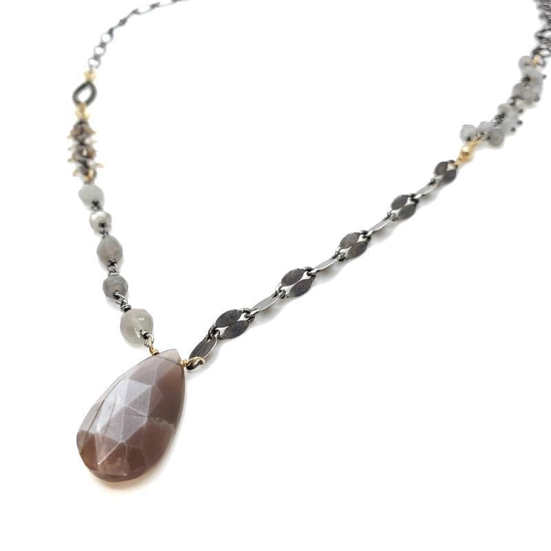 Necklace - Chocolate Moonstone Drop with Mixed Chain by Calliope Jewelry