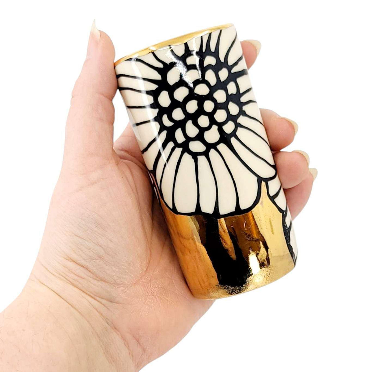 Vase - 4in Floral Cylinder with 22k Gold Solid Background (B) by Hsieh Clay SF