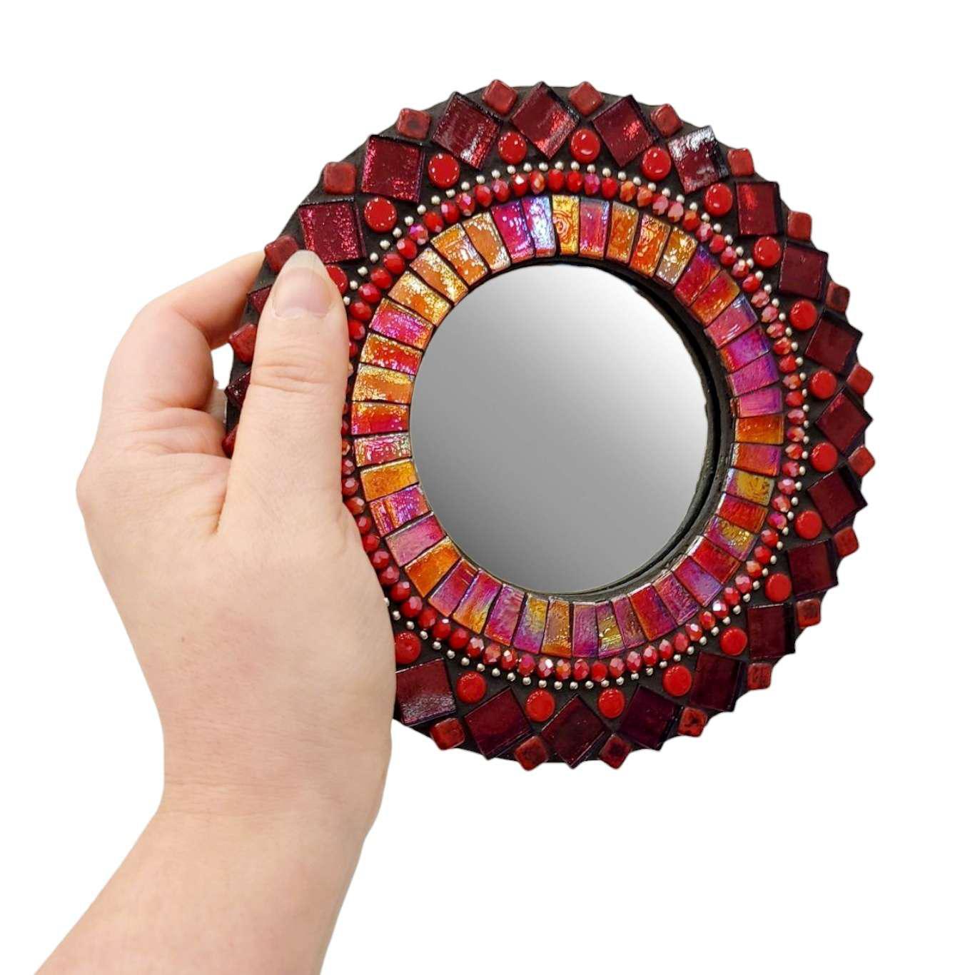 Mosaic Mirror - 7in Round (Ruby Red) by Zetamari Mosaic Artworks