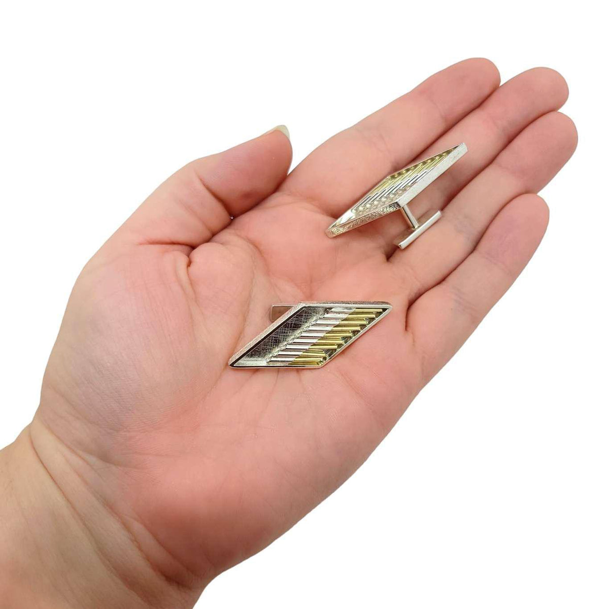 Cufflinks - Chevron in Bright Sterling Silver and 18k Yellow Gold by Dana C. Fear