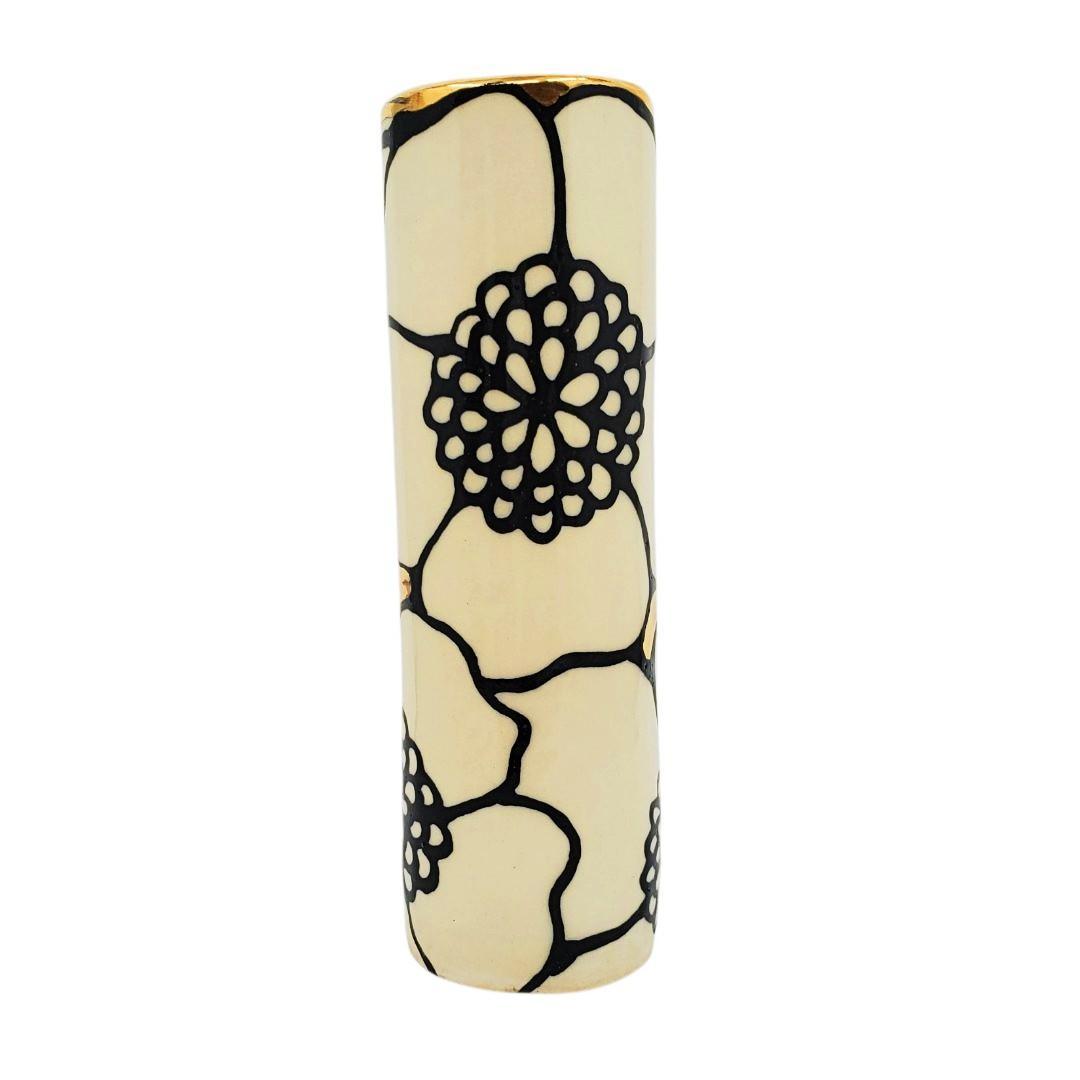 Vase - 6in - Floral Cylinder with 22k Gold Solid Background (B) by Hsieh Clay SF
