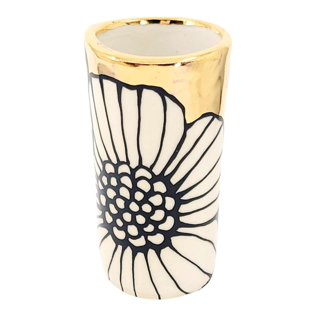 Vase - 4in Floral Cylinder with 22k Gold Solid Background (B) by Hsieh Clay SF