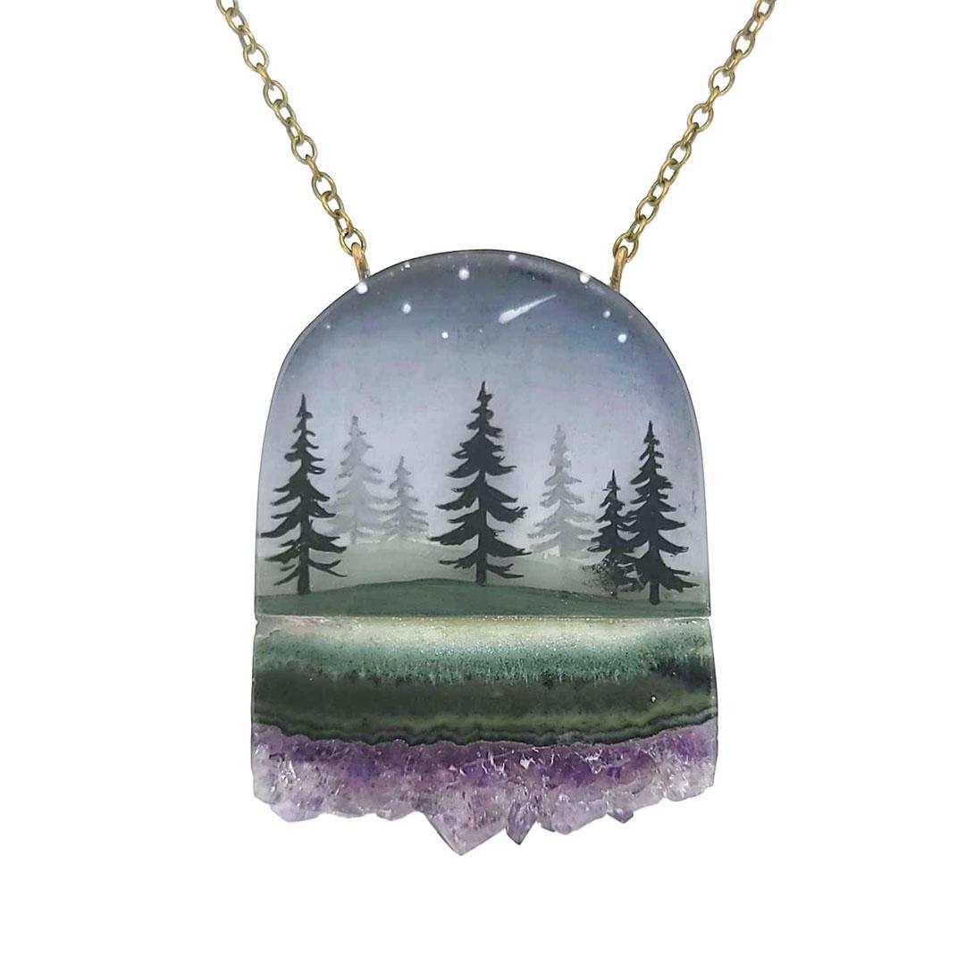Necklace - Pines Crystal (Amethyst) by Fernworks