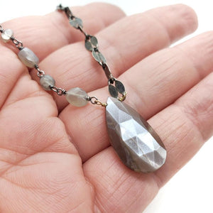 Necklace - Chocolate Moonstone Drop with Mixed Chain by Calliope Jewelry