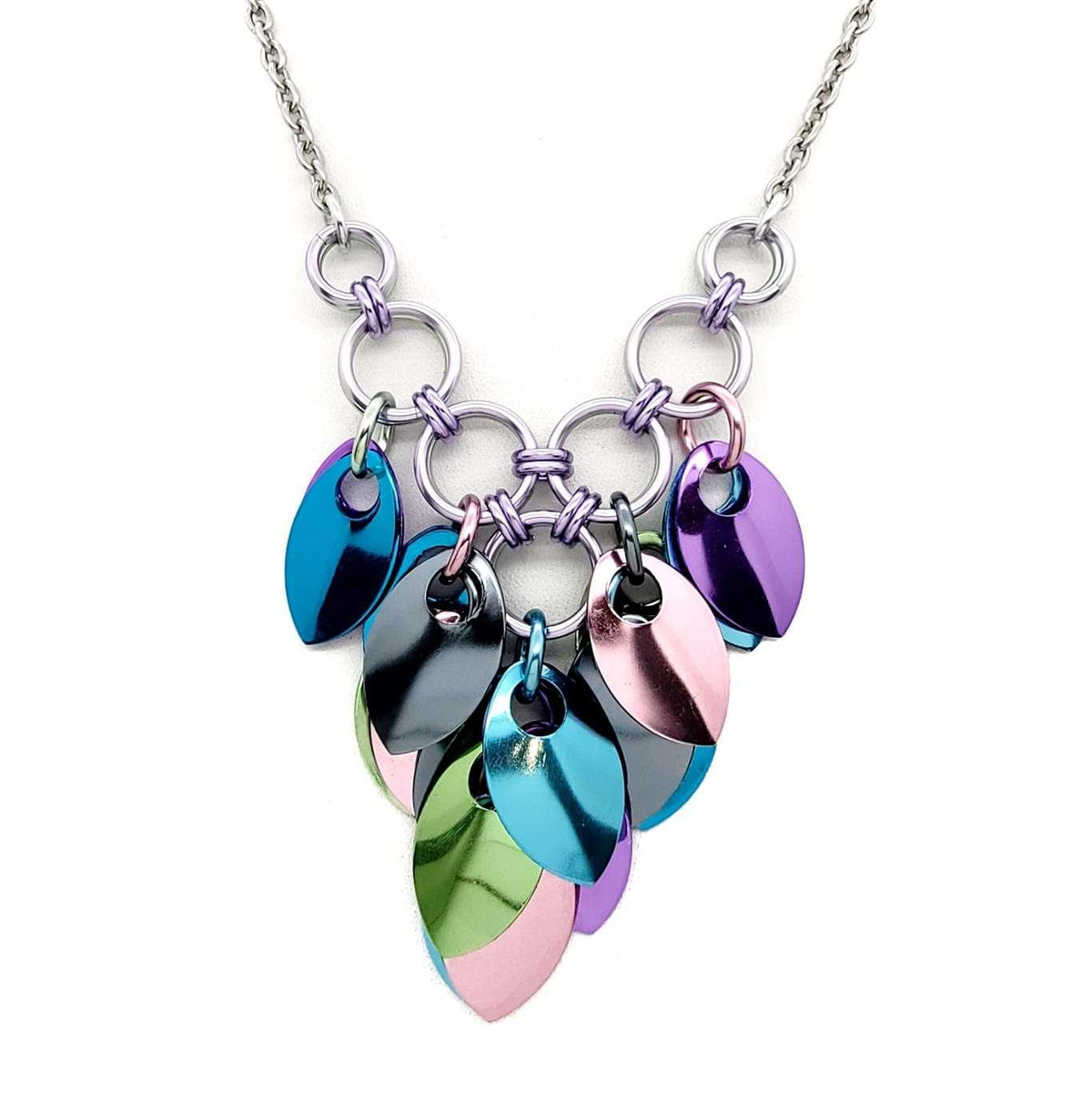 Necklace - Reversible V Feather Cascade (Cosmic Unicorn) by Rebeca Mojica