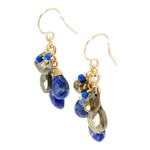 Earrings - Gemstone Clusters (Lapis Lazuli, Pyrite) by Calliope Jewelry