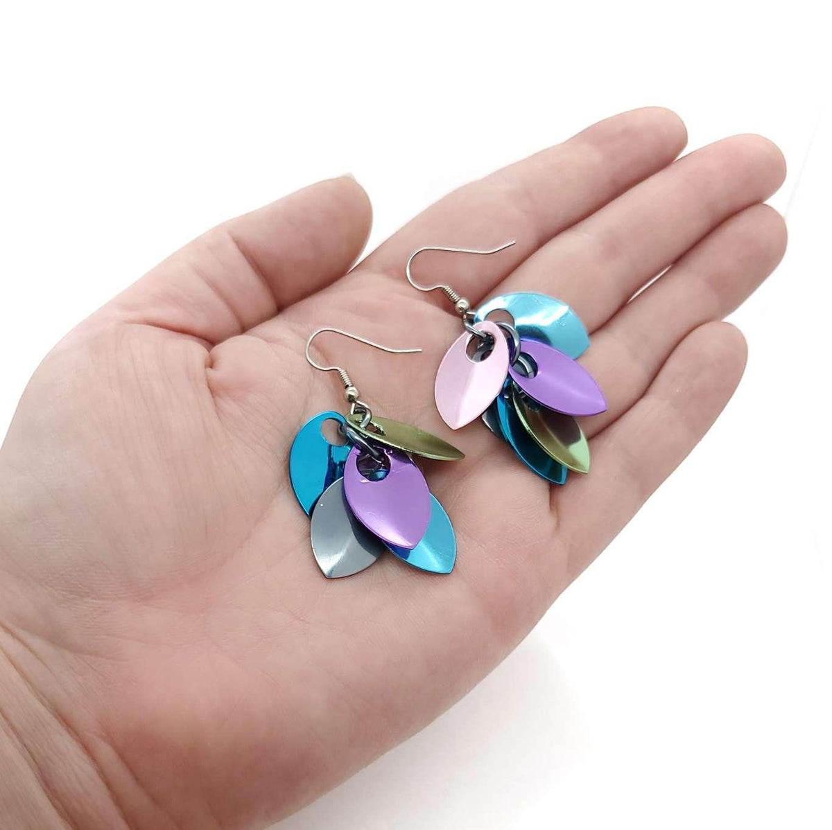 Earrings - Short Leaves Cascade (Cosmic Unicorn Mismatch) by Rebeca Mojica