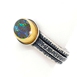 Ring - Size 7 - Boulder Opal in 22k Yellow Gold and Sterling Silver by Allison Kallaway