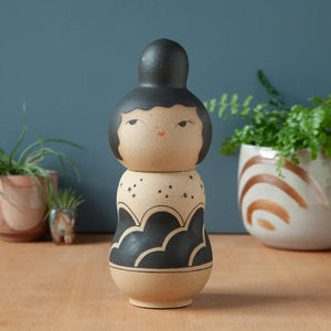 Kokeshi Jar - Dark Night (Black Clouds) by Jennifer Fujimoto