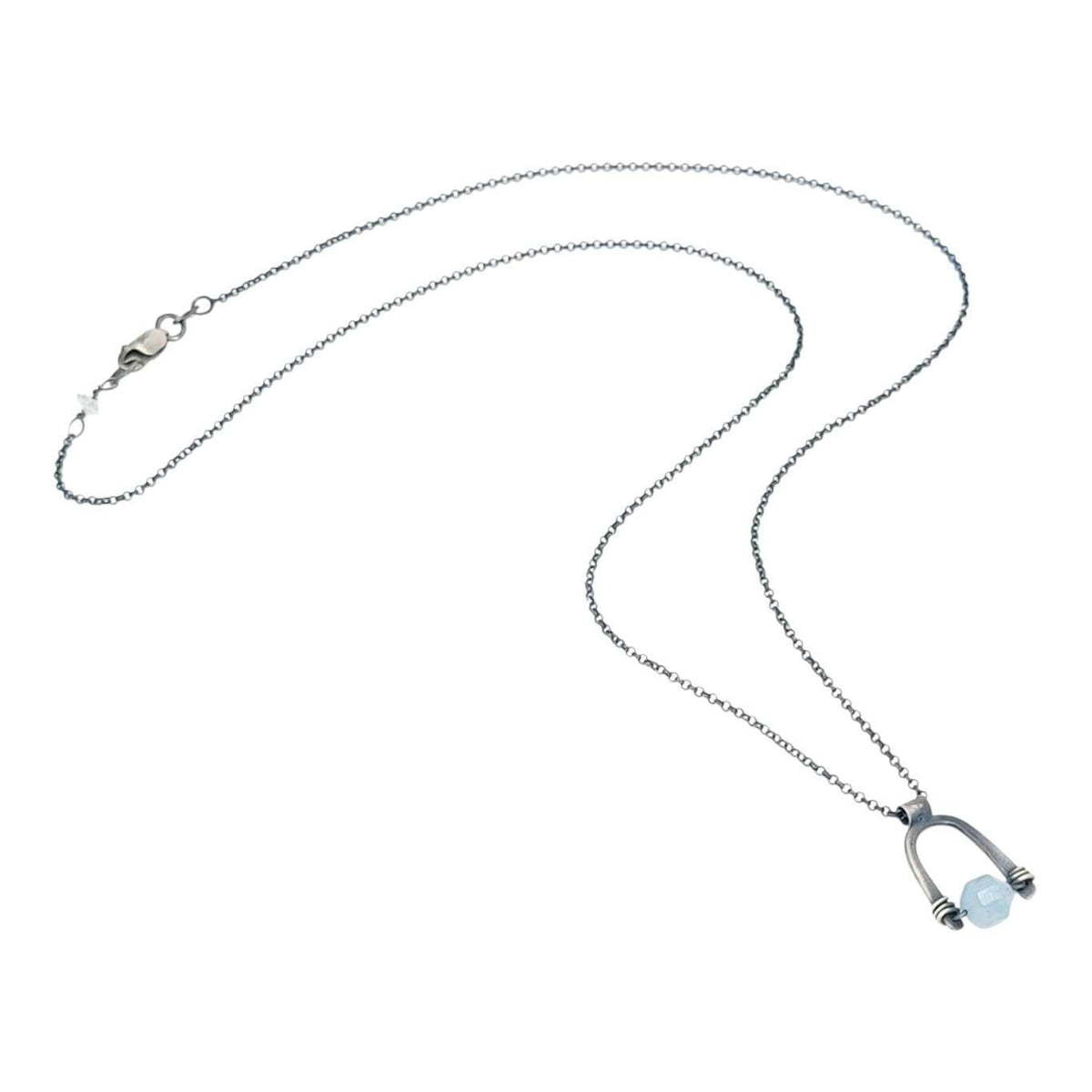 Necklace - Arc Pendant (Aquamarine) by Three Flames Silverworks