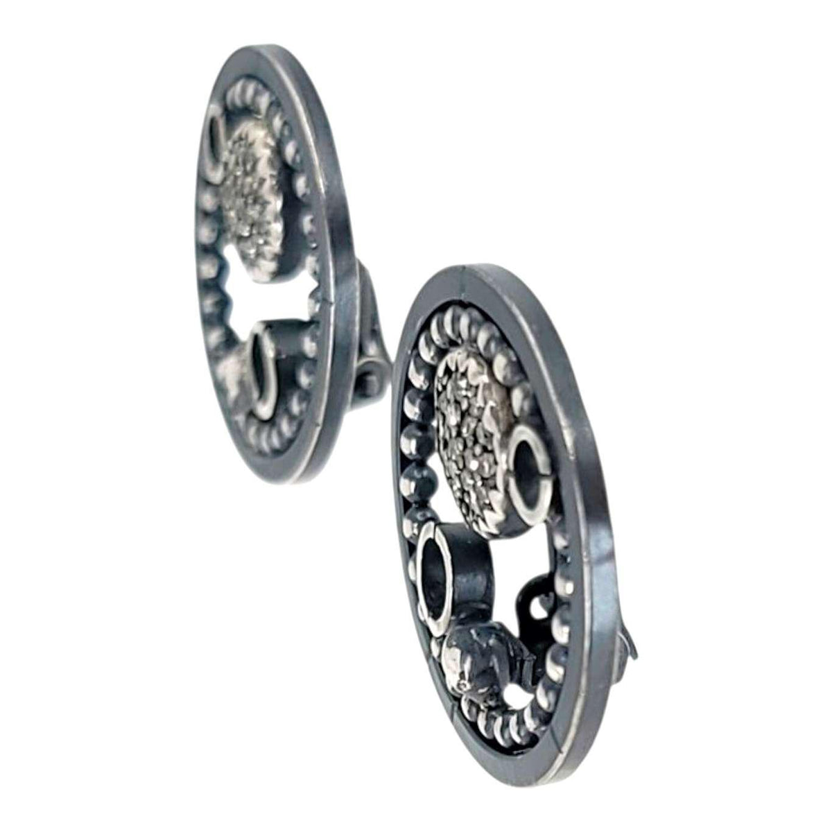 Earrings - Clip On - Pave Circles (Sterling Silver, Diamond) by 314 Studio