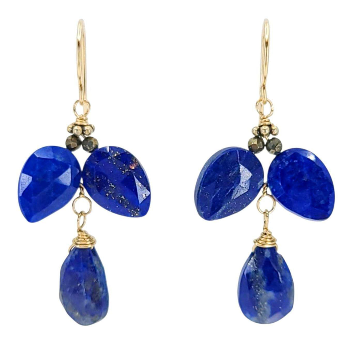 Earrings - Triple Drops (Lapis Lazuli, Pyrite) by Calliope Jewelry
