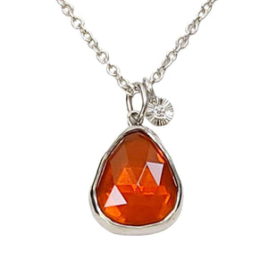 Necklace - Theia in Fire Opal and Sterling Silver with Diamond by Corey Egan