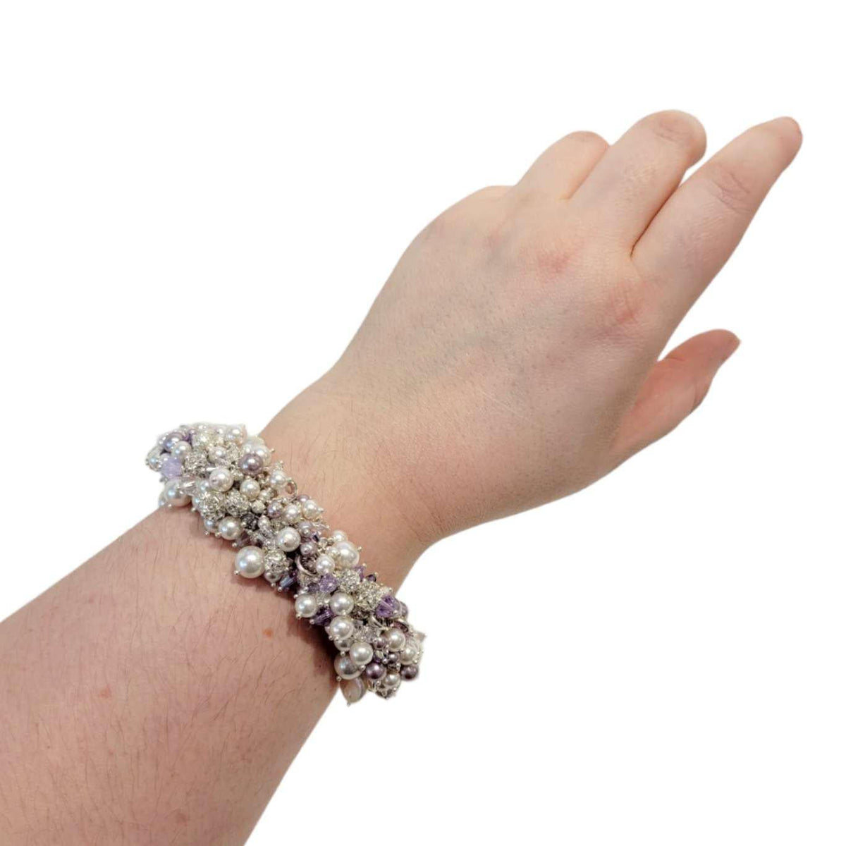 Bracelet - Amethyst and White Pearls and Crystals by Sugar Sidewalk