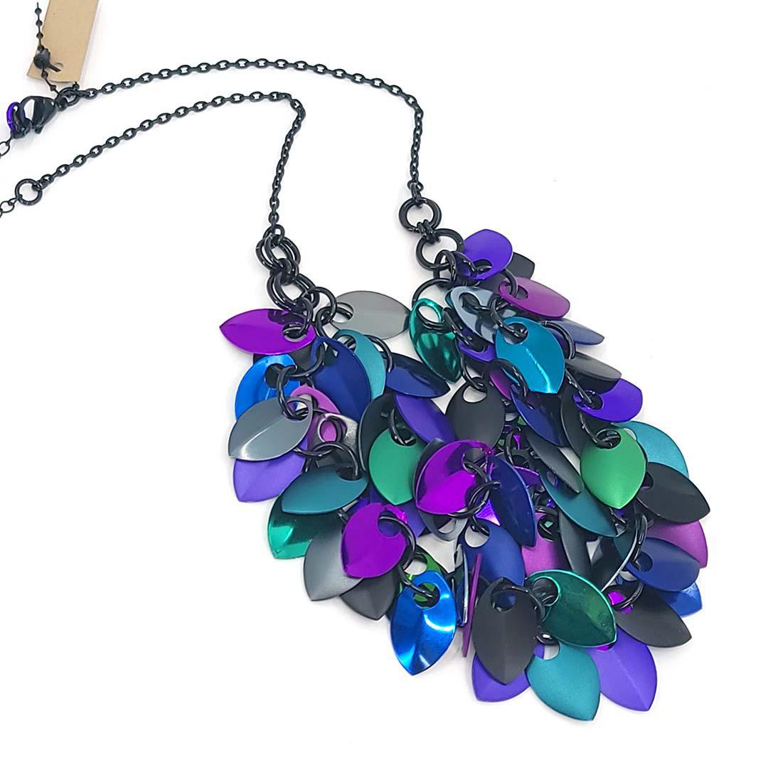Necklace - Double Strand Leaf Cascade (Dark Mermaid) by Rebeca Mojica