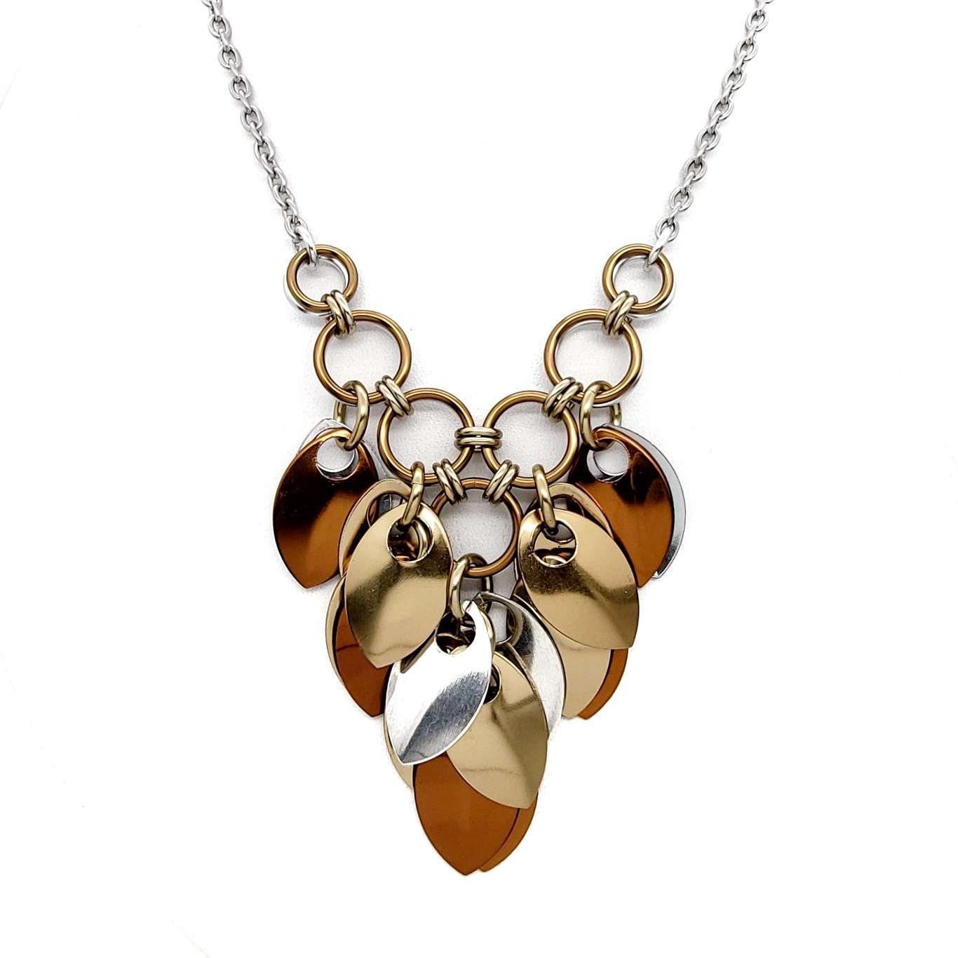 Necklace - Reversible V Feather Cascade (Shades of Brown) by Rebeca Mojica