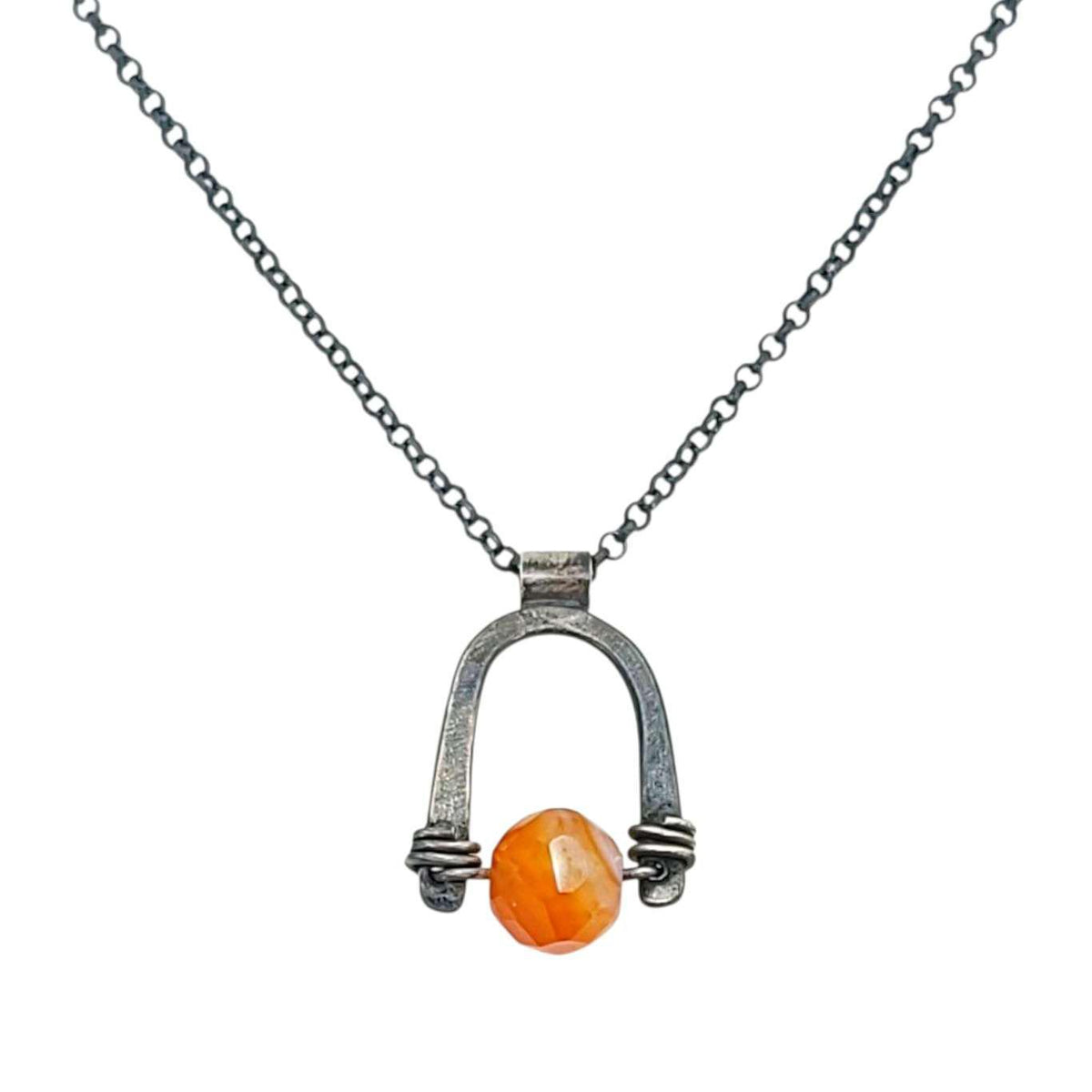 Necklace - Arc Pendant (Carnelian) by Three Flames Silverworks