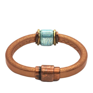 Bracelet - Tuscan Sunset in Copper Leather with Mixed Metals and Ceramic by Diana Kauffman Designs