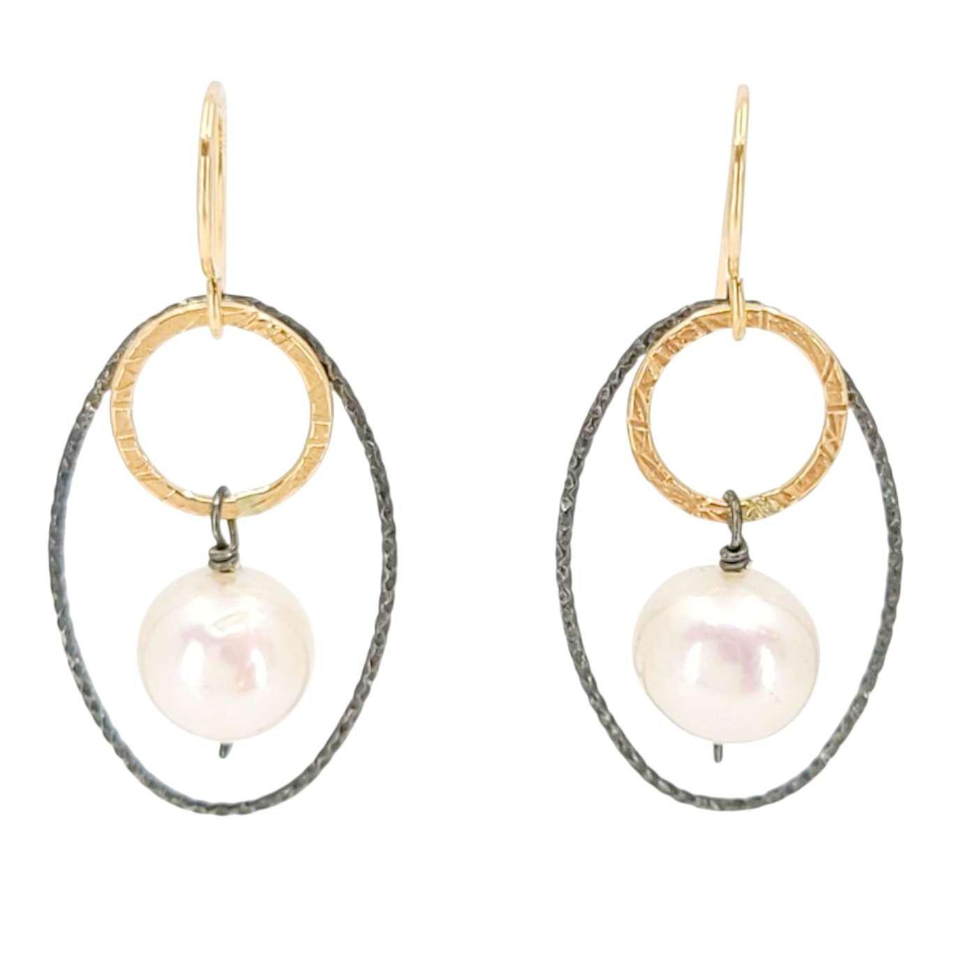 Earrings - Textured Oval Ring Drops (Pearl) by Calliope Jewelry