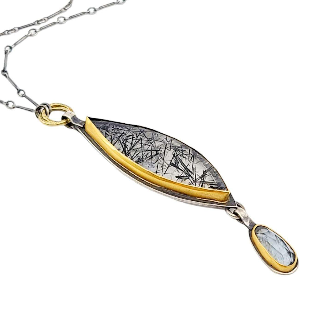 Necklace - Rutilated Quartz Aquamarine 14k 18k Gold by Allison Kallaway