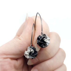 Earrings - Small Flora Drops in Bright and Oxidized Sterling Silver by 314 Studio