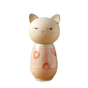 Kokeshi Kitty Jar - Pink Kiku Chrysanthemum by Jennifer Fujimoto