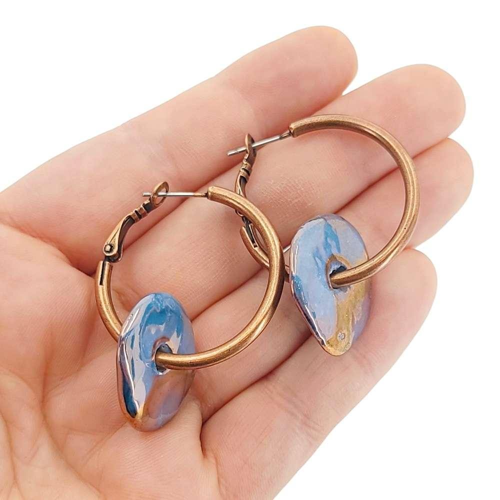 Earrings - Ceramic Ring Hoops (Blue Copper) by Diana Kauffman