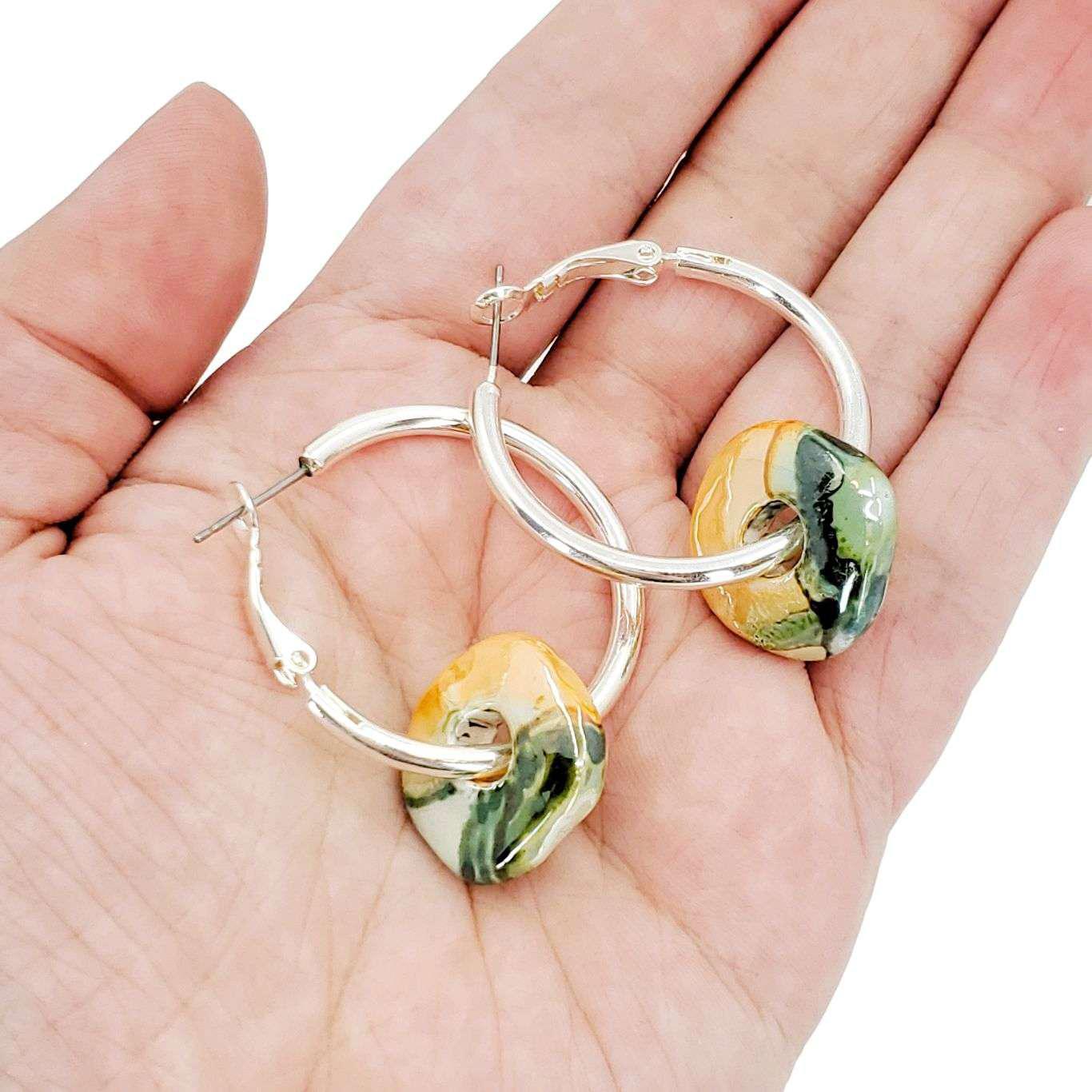 Earrings - Ceramic Ring Hoops (Ocean Sunrise) by Diana Kauffman