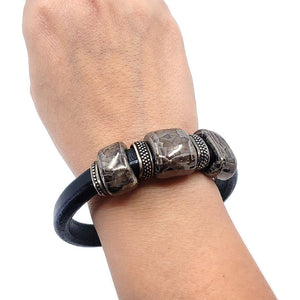 Bracelet - Storm in Black Leather with Silver and Ceramic by Diana Kauffman Designs