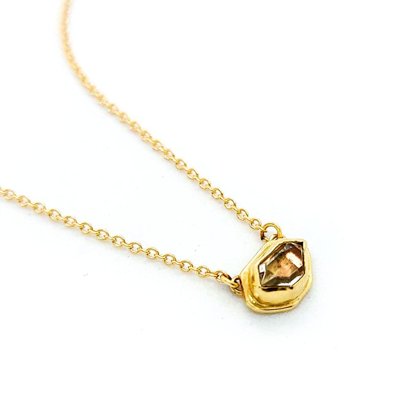 Necklace - East-West Glacier Mini Herkimer in 14k Yellow Gold by Stórica Studio