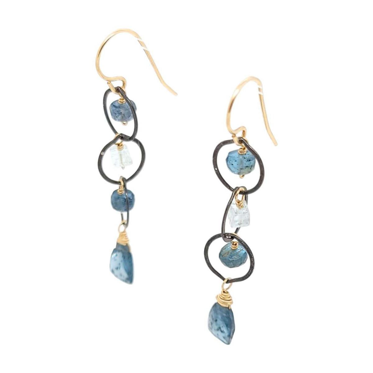Earrings - Triple Circle Chain Dangles (Moss Kyanite, Aquamarine) by Calliope Jewelry