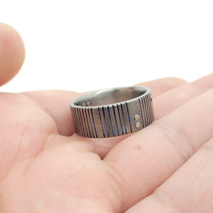 Ring - Size 12 - Titanium Blue Patina Grooves with 14KPW Rivets by Taviametal