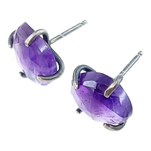 Earrings - Amethyst Celeste Studs in Oxidized Sterling Silver by Three Flames Silverworks