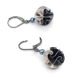 Earrings - Small Pearl Flora Drops in Bright and Oxidized Sterling Silver by 314 Studio
