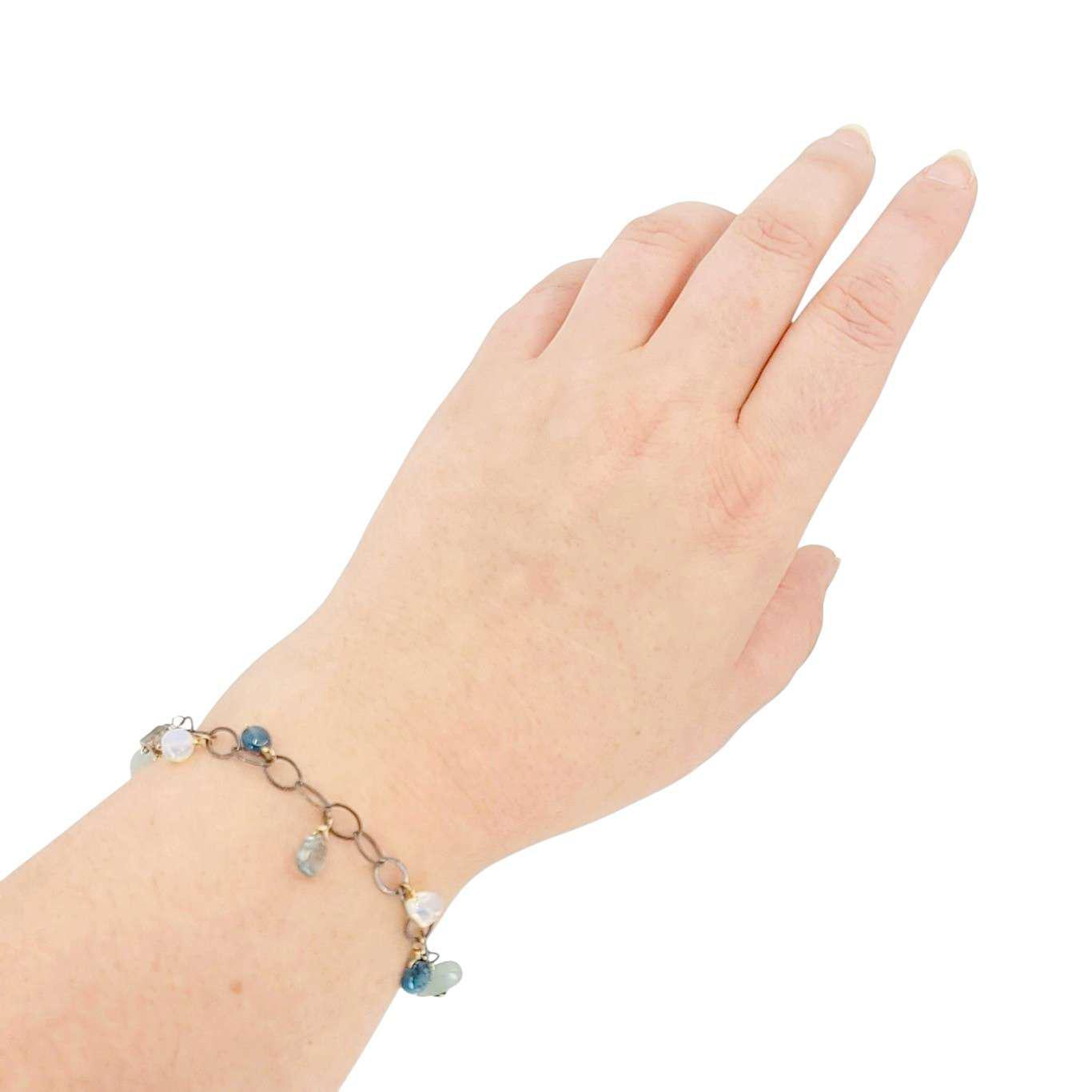 Bracelet - Dainty Gemstone Drops (Opal, Kyanite, Aquamarine) by Calliope Jewelry