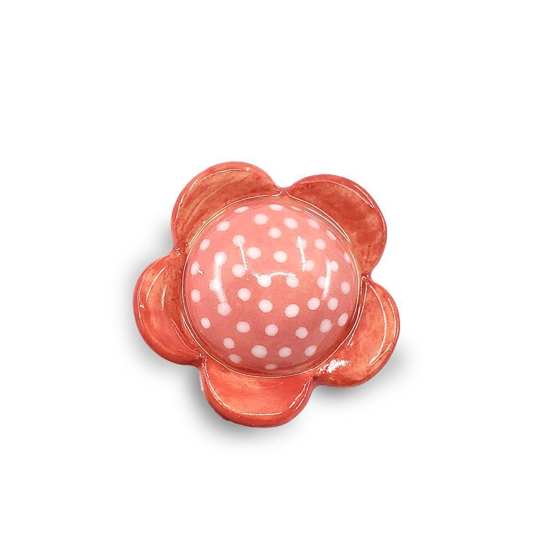 Ceramic Pin - Flower Dark and Light Pink with White Dots by Jennifer Fujimoto