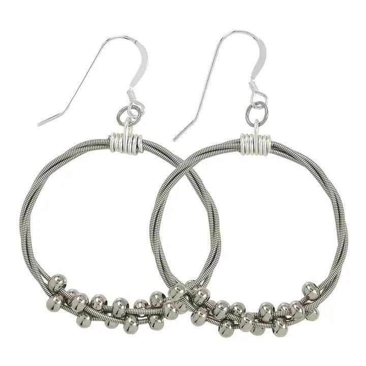 Earrings - Guitar String - Floating Melody Beaded Twisted Circles (Large) by High Strung Studios