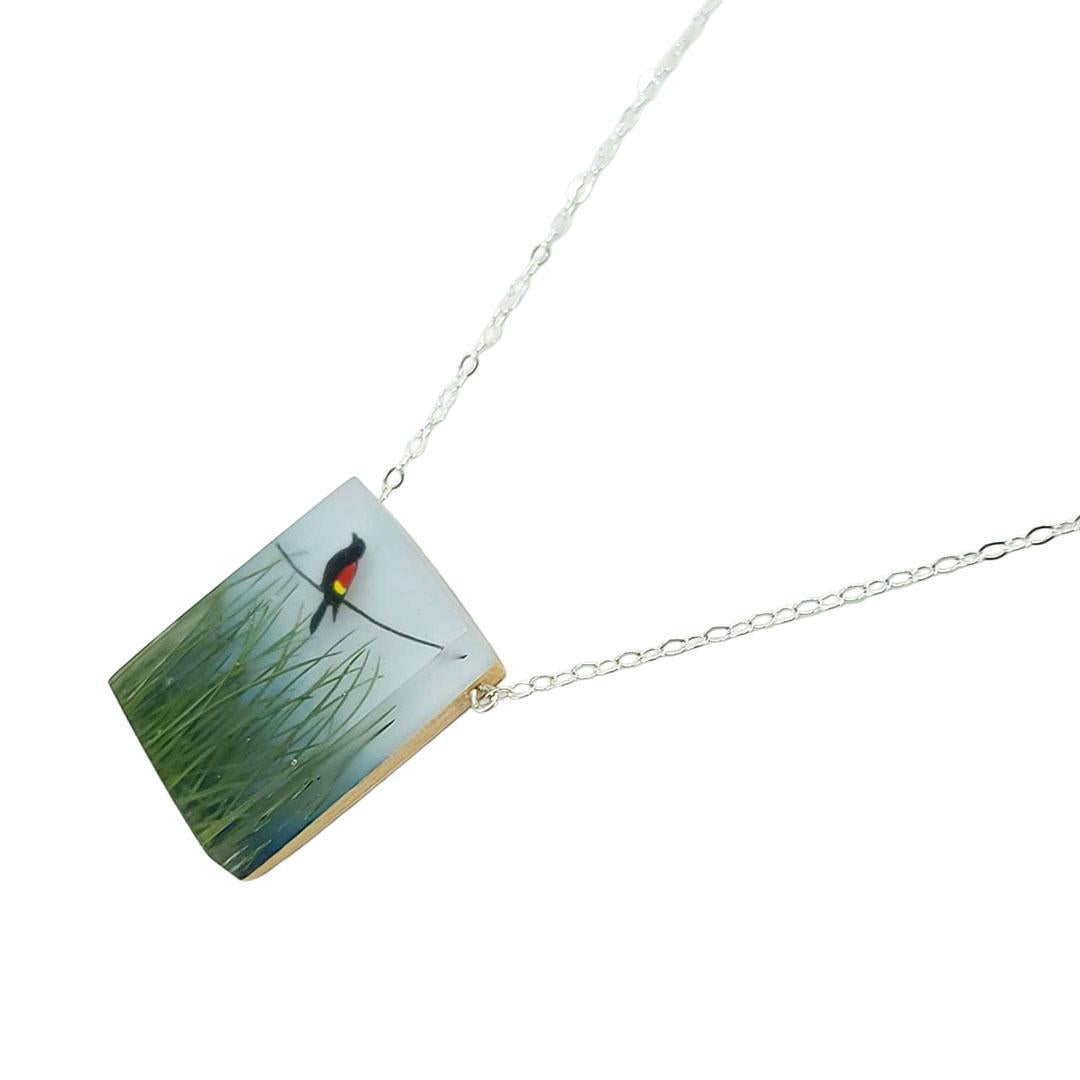 Necklace - Red Winged Blackbird Painted by Fernworks