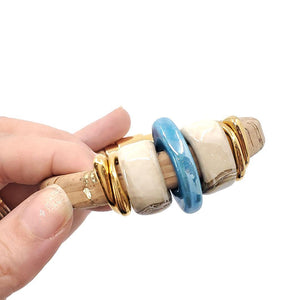 Bracelet - Sorrento Blue in Cork with Gold and Ceramic by Diana Kauffman Designs