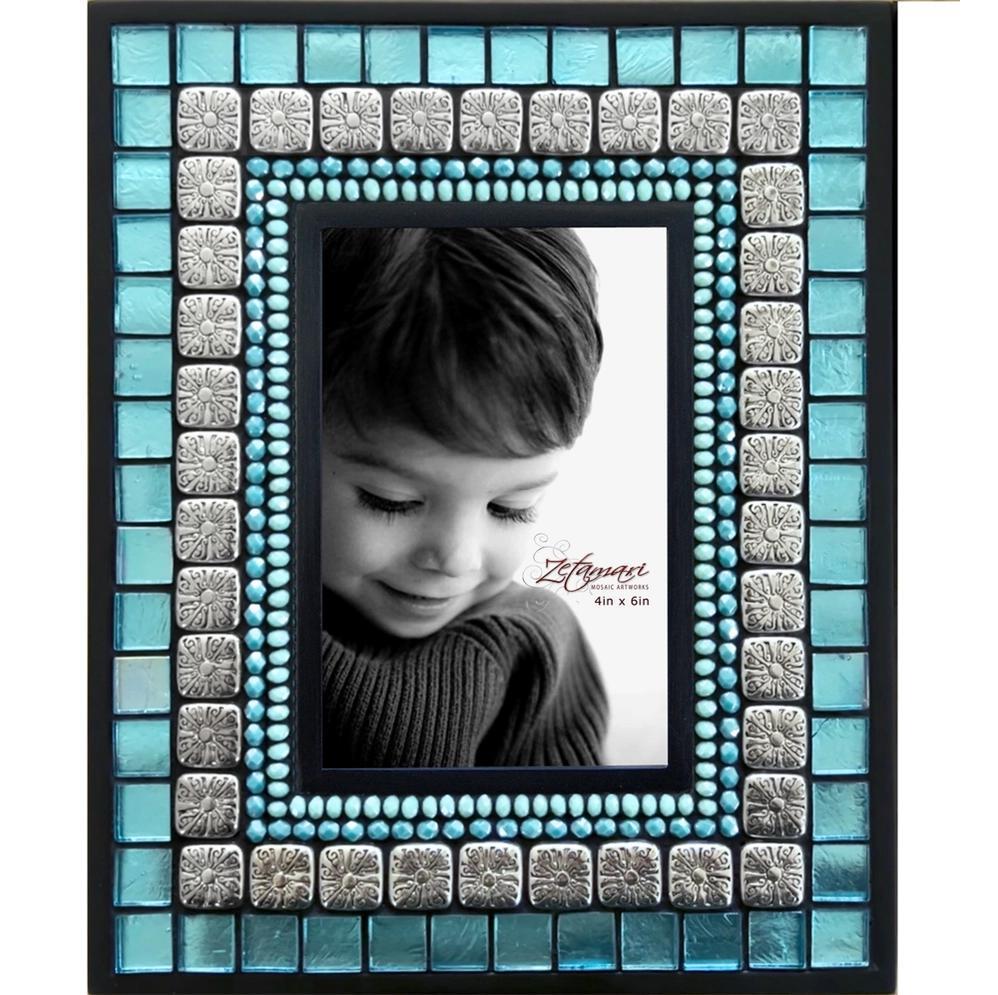 Picture Frame - 5x7in Mosaic Frame in Turquoise Shimmer by Zetamari Mosaic Artworks