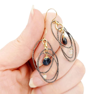 Earrings - Layered Oval 3D Frame (Moss Kyanite, Opal) by Calliope Jewelry