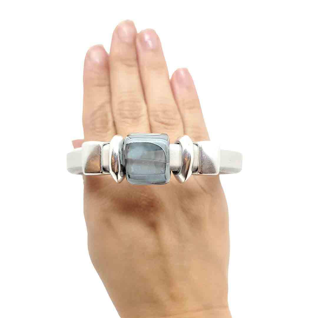 Bracelet - White Birch in Pearl Leather with Silver and Ceramic by Diana Kauffman Designs