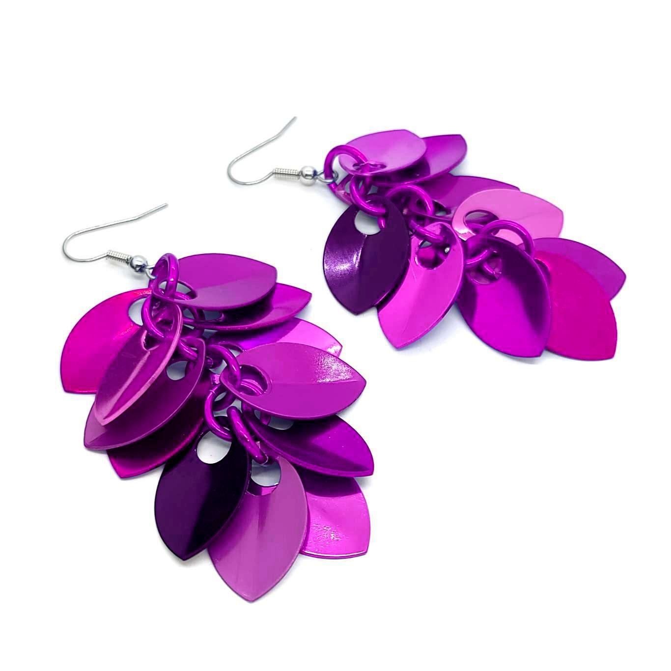 Earrings - Long Leafy Cascade in Shades of Purple by Rebeca Mojica
