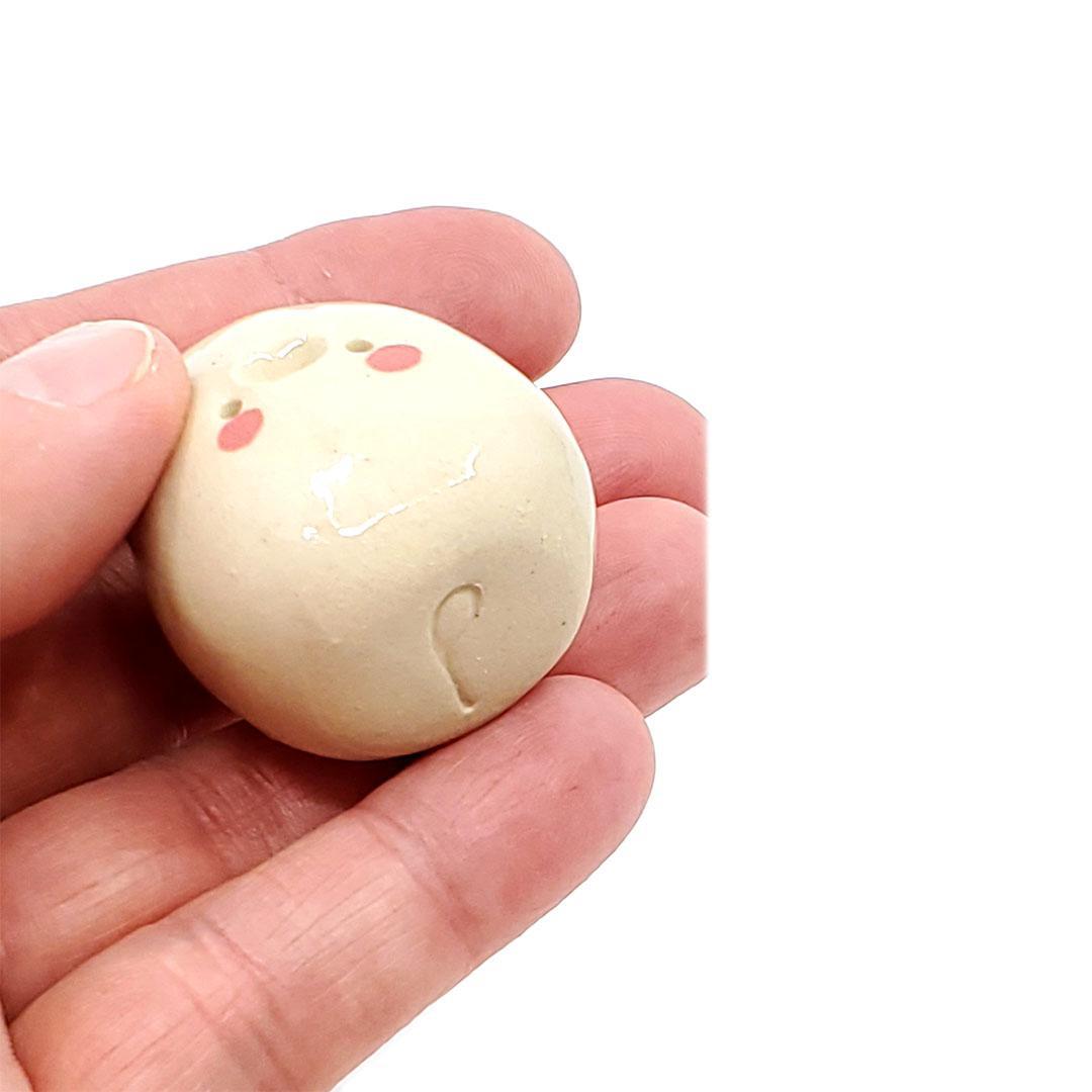 Figurine - Lucky Potato Bud Vase (Single Hole, Rose Cheeks, Gold Looped Flower) by The Pottery Parade