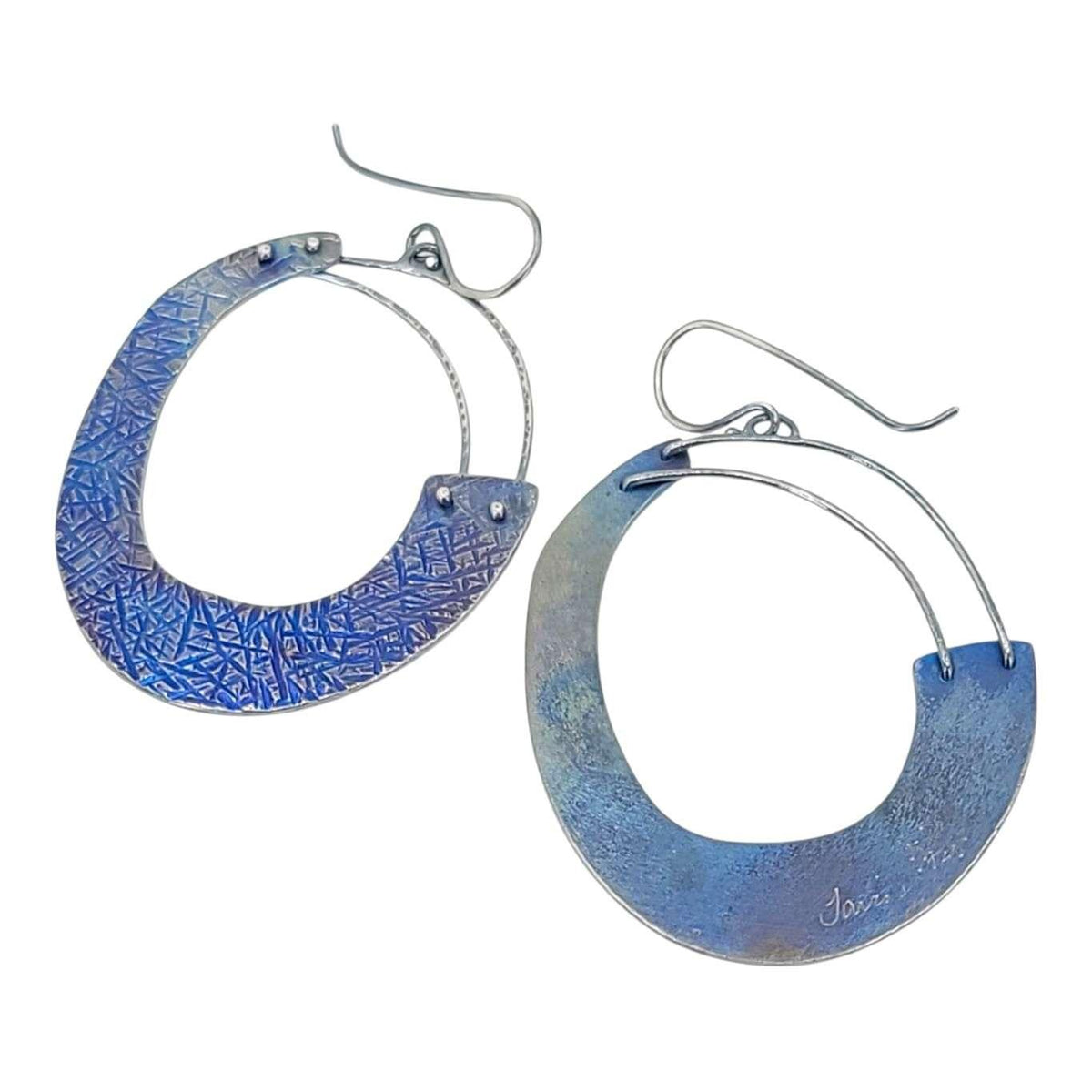 Earrings - Dangles - Large Round Rise (Titanium, Sterling Silver) by Taviametal