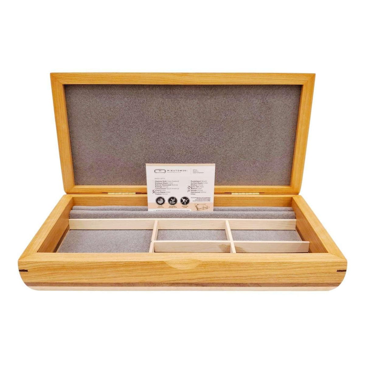 Jewelry Box - Large - Small Valet (Cherry, Curly Maple, Tamo Ash, Walnut, Wenge) by Mikutowski Woodworking
