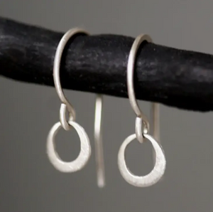 Earrings - Tiny Ring Dangles in Sterling Silver by Michelle Chang