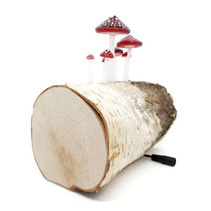 Lamp - Wide Birch Log with Mushrooms in Red by Sage Studios